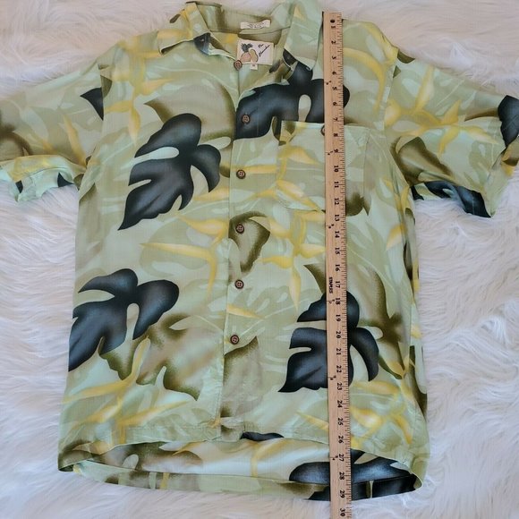 Ron Chereskin Mens Shirt M Green Floral Hawaiian Button Up Short Sleeve - Picture 5 of 10